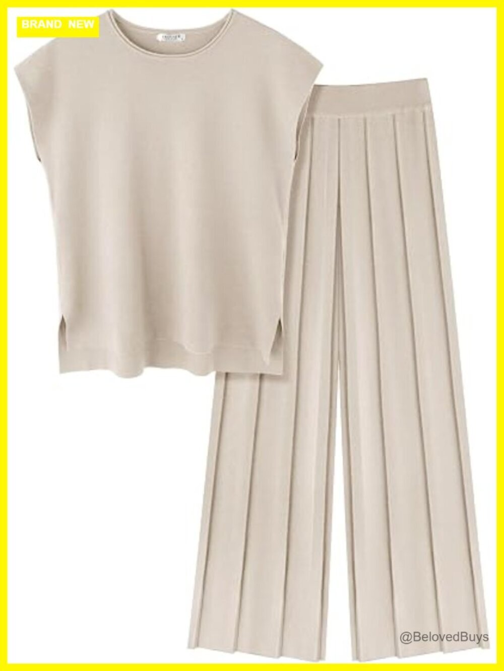 Lounge Sets for Women Two Piece Outfits Knit Cap Sleeve Pleated Wide Leg Pants
